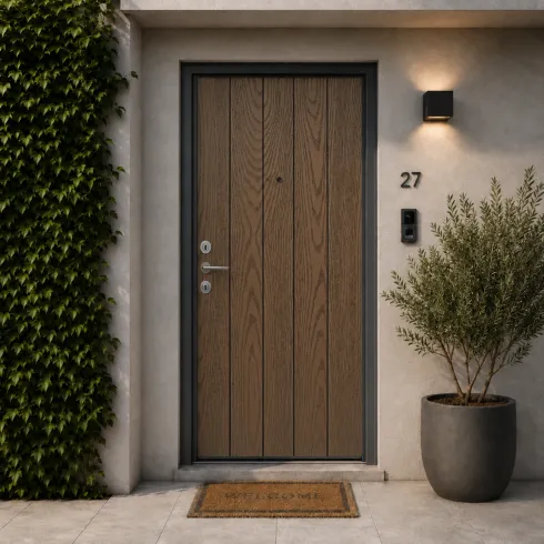 Pannello per Porta Blindata Alluminio Noce Effetto Perlina 90x210 cm