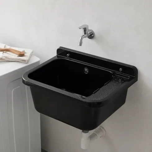 Lavabo per Esterno Nero 50x34 cm Lavello a Muro Pilozzo per Lavanderia