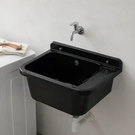 Lavabo per Esterno Nero 50x34 cm Lavello a Muro Pilozzo per Lavanderia
