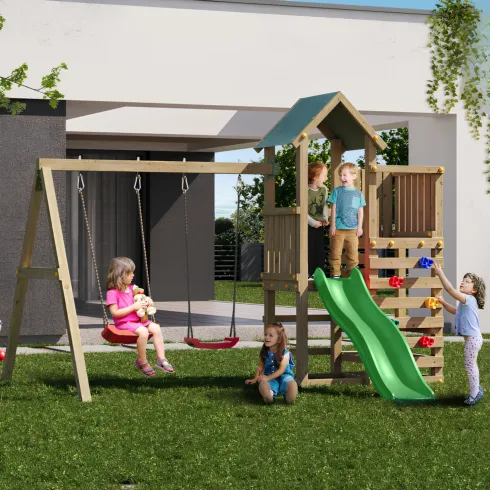 Parco Giochi Bimbi da Giardino in Legno Altalena Scivolo Picnic Tavolo