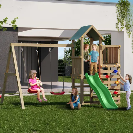 Parco Giochi Bimbi da Giardino in Legno Altalena Scivolo Picnic Tavolo