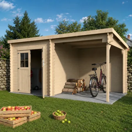 Casetta in Legno 28 mm con Portico 443x229 cm da Giardino Block House