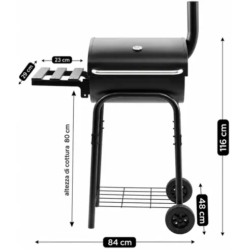 Barbecue a Carbone con Affumicatore e Griglia Inox con Coperchio