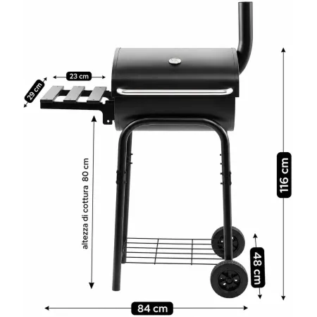 Barbecue a Carbone con Affumicatore e Griglia Inox con Coperchio