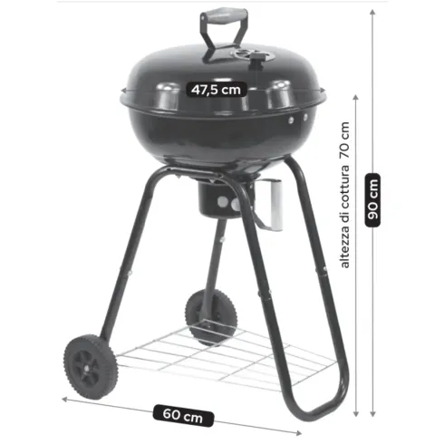 Barbecue a Carbone Rotondo con Griglia Inox Coperchio con Termometro