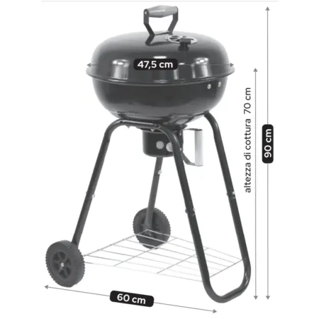 Barbecue a Carbone Rotondo con Griglia Inox Coperchio con Termometro