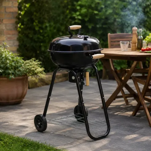 Barbecue a Carbone Rotondo con Griglia Inox Coperchio con Termometro