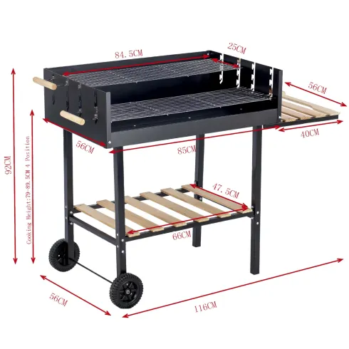 Barbecue a Carbone con Doppia Griglia Inox Regolabile Ripiani in Legno