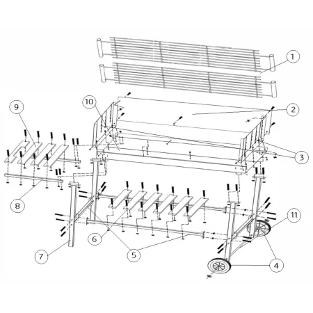 Barbecue a Carbone con Doppia Griglia Inox Regolabile Ripiani in Legno