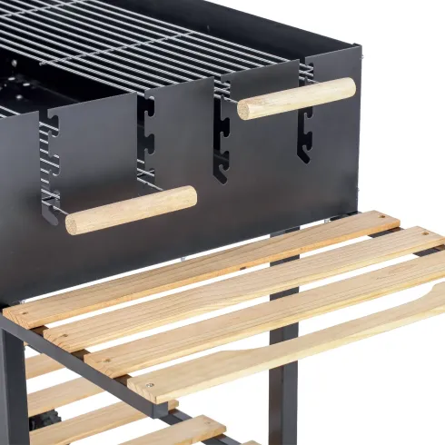 Barbecue a Carbone con Doppia Griglia Inox Regolabile Ripiani in Legno
