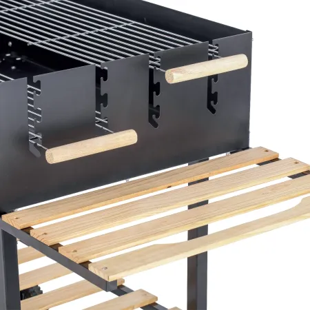 Barbecue a Carbone con Doppia Griglia Inox Regolabile Ripiani in Legno