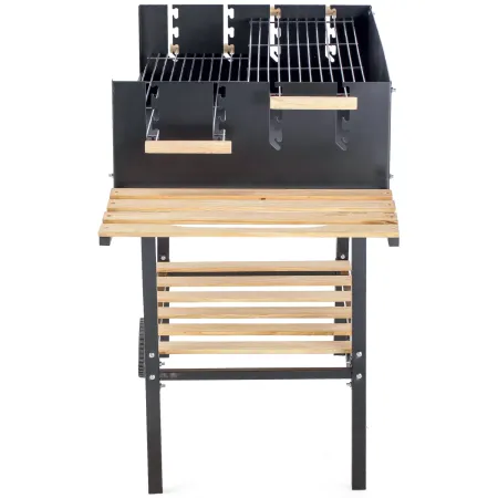 Barbecue a Carbone con Doppia Griglia Inox Regolabile Ripiani in Legno