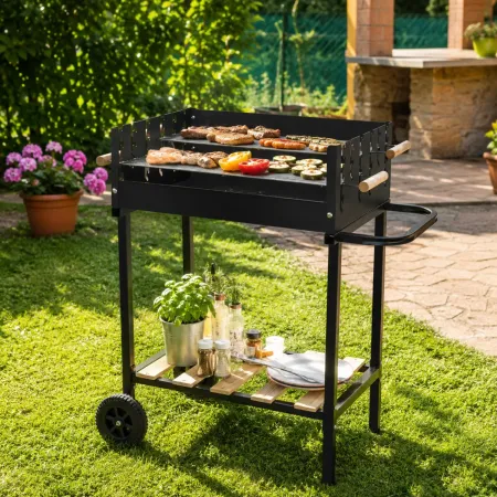 Barbecue a Carbone da Giardino con Ripiano e Griglia Inox Regolabile