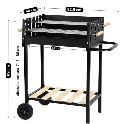 Barbecue a Carbone da Giardino con Ripiano e Griglia Inox Regolabile