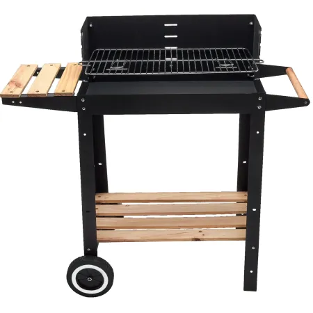 Barbecue a Carbonella con Griglia Inox Regolabile e Ripiani in Legno