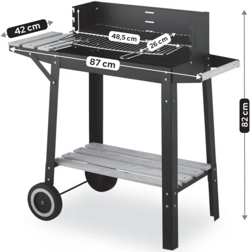 Barbecue a Carbonella con Griglia Inox Regolabile e Ripiani in Legno