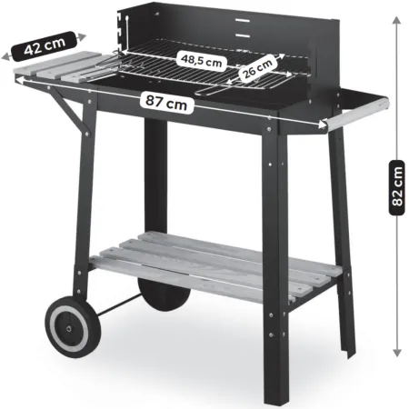 Barbecue a Carbonella con Griglia Inox Regolabile e Ripiani in Legno