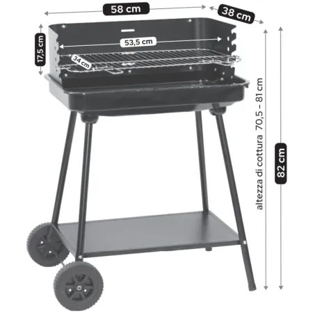 Barbecue a Carbonella da Giardino con Griglia Regolabile Paravento