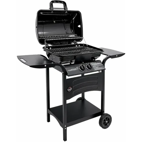Barbecue a Gas 2 Bruciatori da Giardino 7,5 kW con Ripiano Ruote