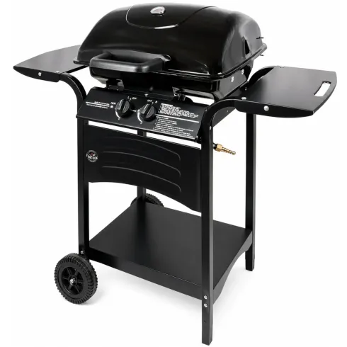 Barbecue a Gas 2 Bruciatori da Giardino 7,5 kW con Ripiano Ruote