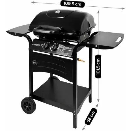 Barbecue a Gas 2 Bruciatori da Giardino 7,5 kW con Ripiano Ruote