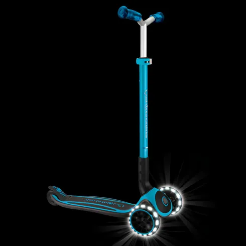 Monopattino per Bambini a 3 Ruote Celeste Regolabile con Luci LED