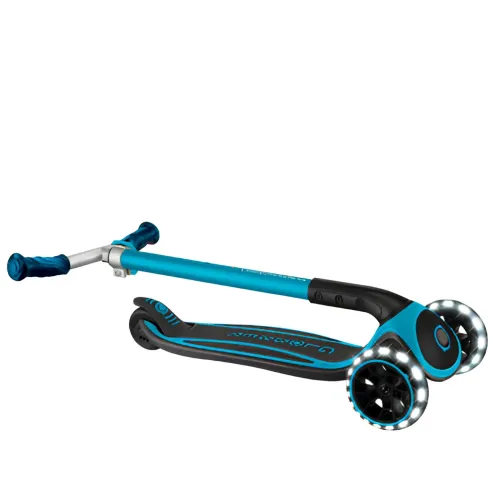Monopattino per Bambini a 3 Ruote Celeste Regolabile con Luci LED