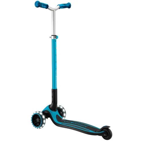 Monopattino per Bambini a 3 Ruote Celeste Regolabile con Luci LED