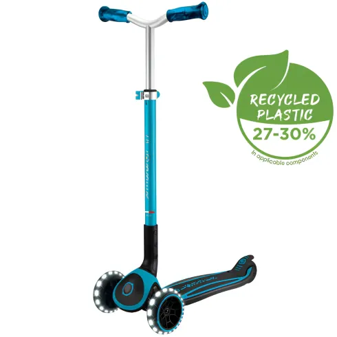 Monopattino per Bambini a 3 Ruote Celeste Regolabile con Luci LED