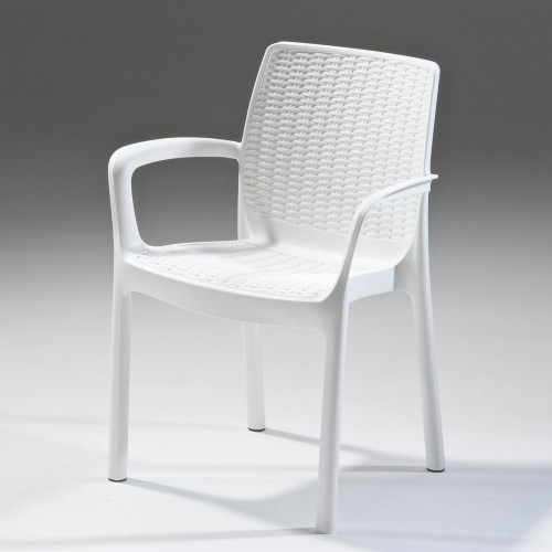 4 Sedie Poltrone Braccioli Keter Resina Bianco Rattan Esterno Giardino per Bar