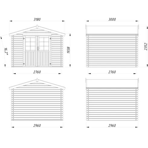 Casetta in Legno Impregnato 296x296 cm Blockhouse 28 mm Doppia Porta