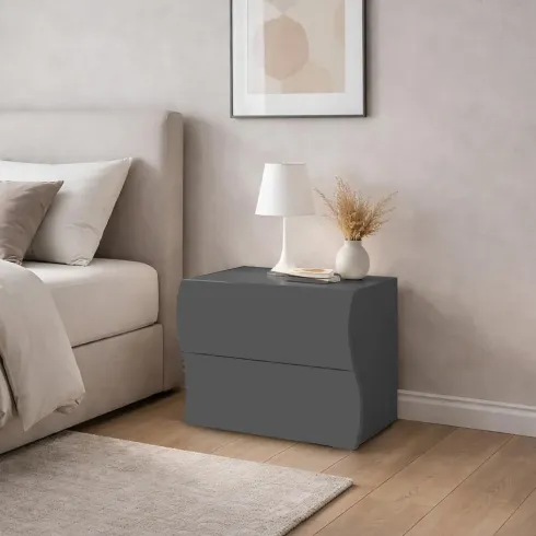 Comodino 2 Cassetti Antracite Opaco Report in Legno Camera da Letto