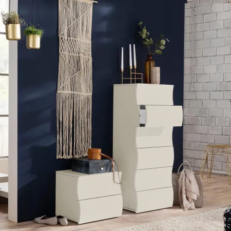 Comodino con 2 Cassetti Beige Cachemire in Legno Camera da Letto