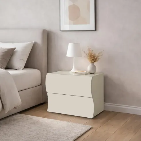 Comodino con 2 Cassetti Beige Cachemire in Legno Camera da Letto