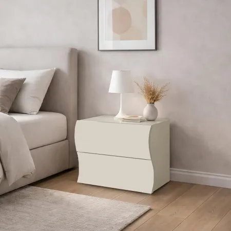 Comodino con 2 Cassetti Beige Cachemire in Legno Camera da Letto