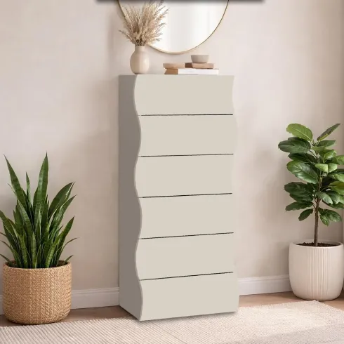 Cassettiera 6 Cassetti in Legno Beige Cachemire per Camera Ingresso