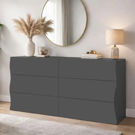 Cassettiera Madia 6 Cassetti 150 cm Legno Antracite Opaco Report