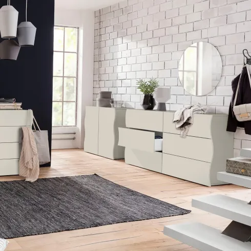 Cassettiera Madia 6 Cassetti 150 cm Legno Beige Cachemire Salone