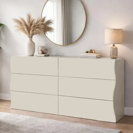 Cassettiera Madia 6 Cassetti 150 cm Legno Beige Cachemire Salone
