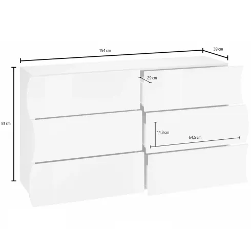 Cassettiera Madia 6 Cassetti 150 cm Legno Beige Cachemire Salone