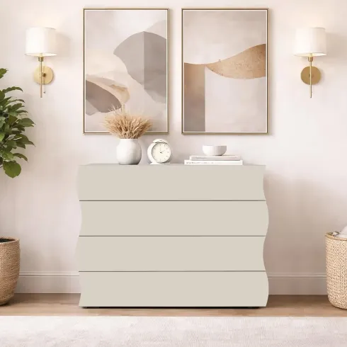 Cassettiera 4 Cassetti Madia in Legno Beige Cachemire Camera Ingresso
