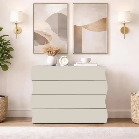 Cassettiera 4 Cassetti Madia in Legno Beige Cachemire Camera Ingresso