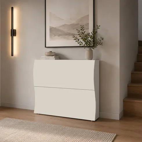 Scarpiera Salvaspazio 2 Ante a Ribalta Legno Beige Cachemire Ingresso
