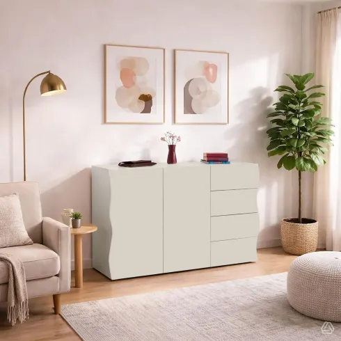 Mobile Multiuso 2 Ante 4 Cassetti Beige Cachemire Madia Salvaspazio