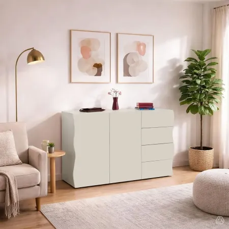 Mobile Multiuso 2 Ante 4 Cassetti Beige Cachemire Madia Salvaspazio