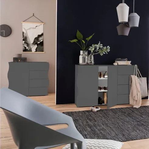 Madia Salvaspazio 1 Anta 4 Cassetti Credenza Legno Antracite Report
