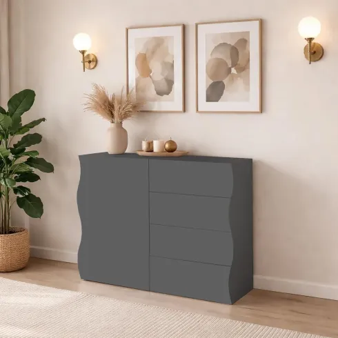 Madia Salvaspazio 1 Anta 4 Cassetti Credenza Legno Antracite Report