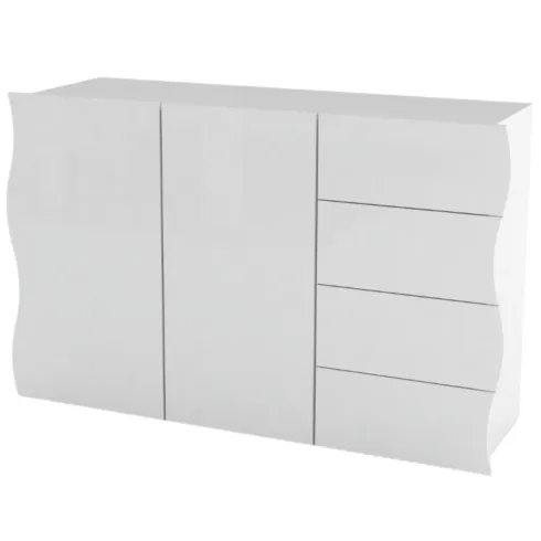 Madia a 2 Ante e 4 Cassetti Credenza in Legno Mobile Bianco da Ingresso