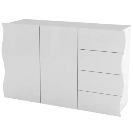 Madia a 2 Ante e 4 Cassetti Credenza in Legno Mobile Bianco da Ingresso
