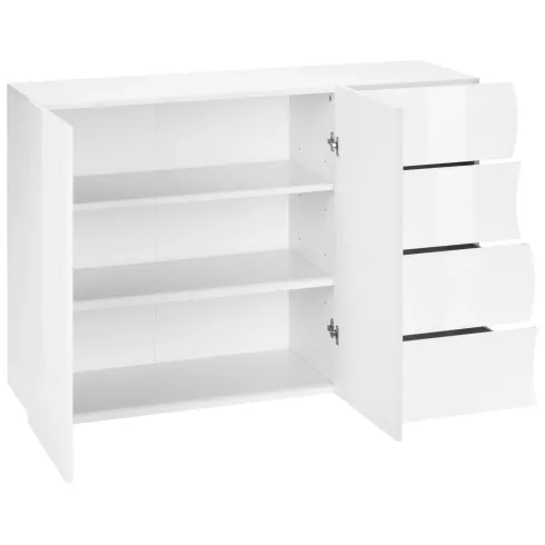 Madia a 2 Ante e 4 Cassetti Credenza in Legno Mobile Bianco da Ingresso